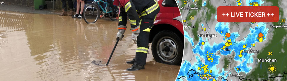 Liveticker: Bild Feuerwehrmann öffnet Gully und WetterRadar mit Gewittern