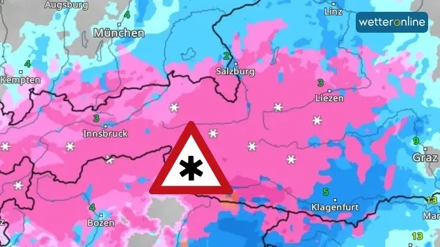 WetterRadar zeigt starke Schneefälle in Österreich