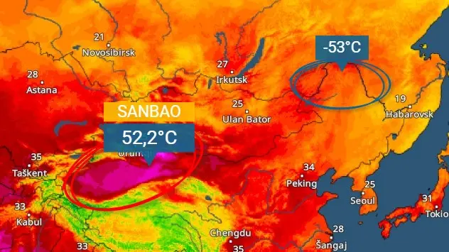 Temperaturni rekordi u Kini, nakon -53 stupnja, +52,2 stupnja