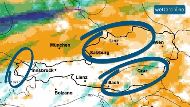 Wetterkarte mit Bewölkung für Freitagfrüh