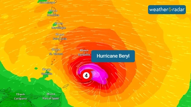 hurricane beryl winds on windradar