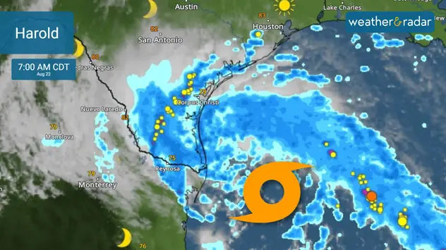 Tropical Storm Harold approaching the extreme southern portion of Texas. 