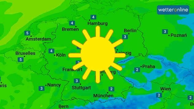 Am Dienstag gibt es fast überall in Deutschland volle 9 Stunden Sonnenschein. 