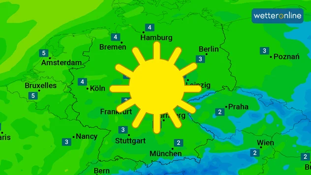 Am Dienstag gibt es fast überall in Deutschland volle 9 Stunden Sonnenschein.