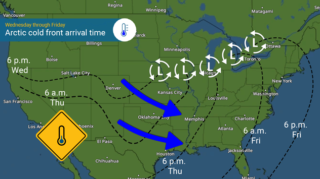 Estimated time of arrival of the front. 