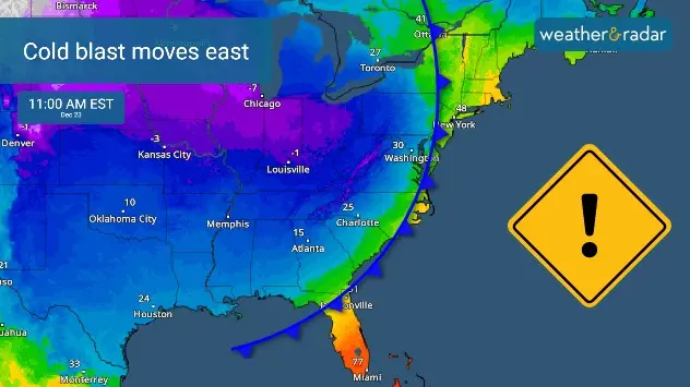 Cold blast moves east.