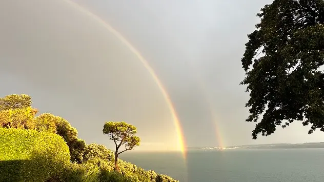 Double rainbow off of the coast of Torquay, Devon.
