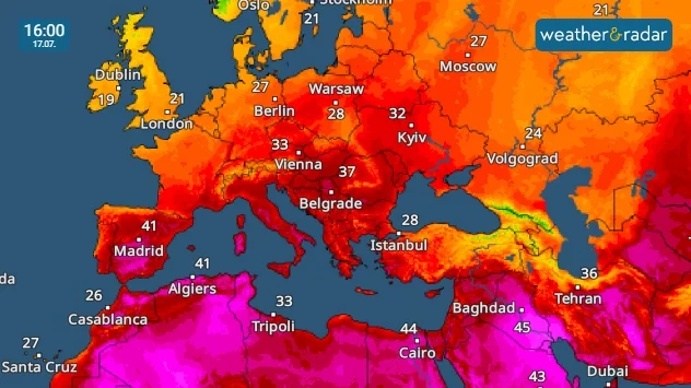 TemperatureRadar showing heatwave
