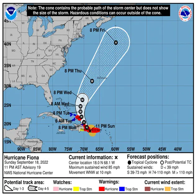 Fiona Sunday night track by the National Hurricane Center.