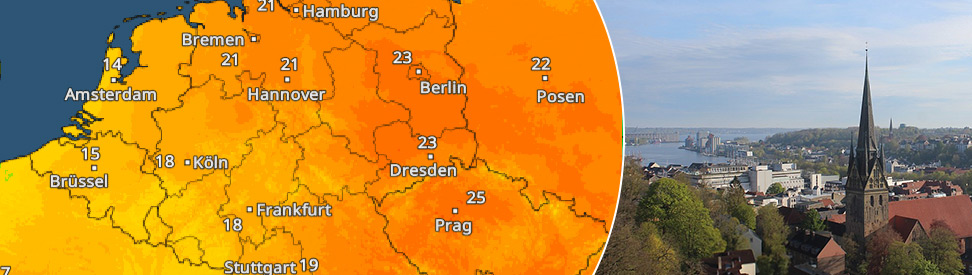 TemperaturRadar für den Nachmittag und Webcam-Bild aus Flensburg (c) foto-webcam.eu