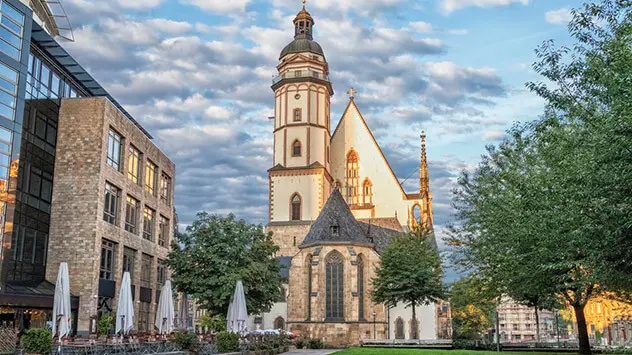 Blick auf die Thomaskirche in Leipzig