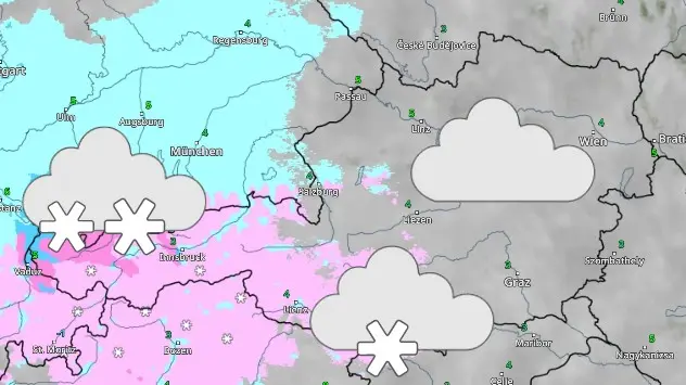 WetterRadar zeigt Wolken, Regen und Schnee