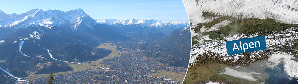 Webcam und Satellitenbild (c) links: foto-webcam.eu; rechts: NASA Worldview