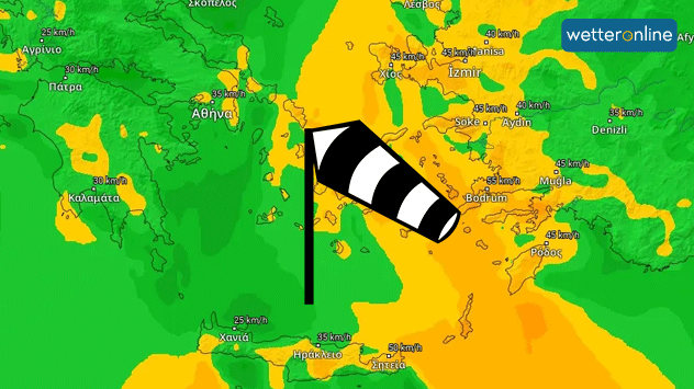 Der Meltemi in der Ägäis im WindRadar