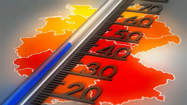 Klimwandel begünstigt Hitzewellen in Deutschland. Thermometer bis 40 Grad