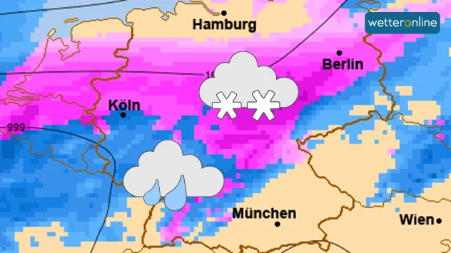 So könnte die Niederschlagsverteilung im Laufe der nächsten Woche zeitweise aussehen. Wobei die Regionen noch sehr unsicher sind.