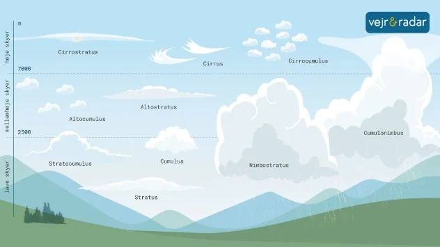 infografik der viser de forskellige typer skyer
