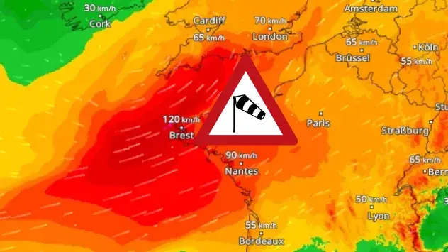 Sturmtief vor Frankreichs Küste im WindRadar