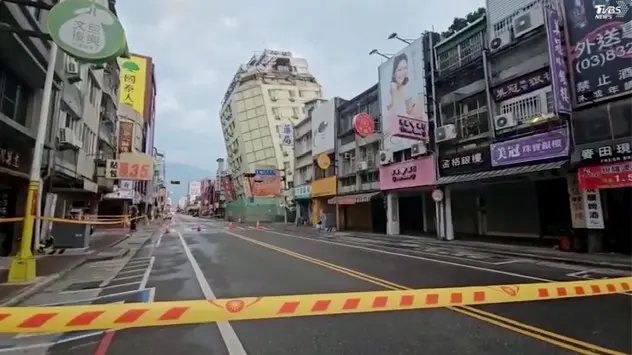 Roads in Hualien, Taiwan are cordoned off after a cluster of earthquakes struck.