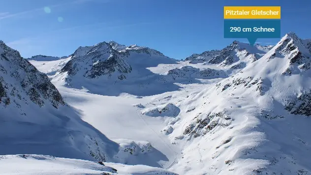 Schneebedeckte Berge und blauer Himmel. Webcambild von der Braunschweiger Hütte zum Mittelbergferner und zur Wildspitze