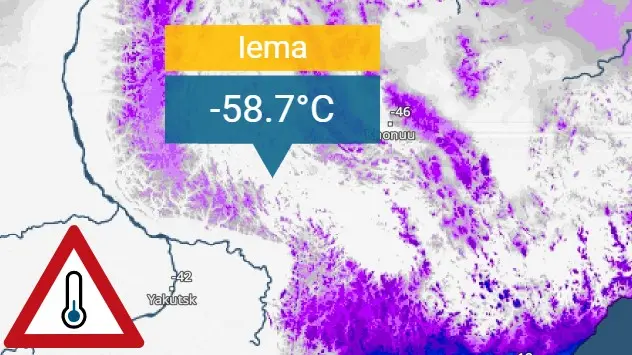 extrem kulde î Sibirien på temperaturradaren