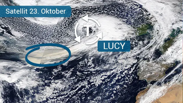 Das Sturmtief LUCY "zieht" die Rauchwolke der Brände weiter Richtung Europa.