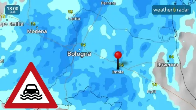 Heavy rain affecting the Autodromo Internazionale Enzo e Dino Ferrari in Imola, where the Grand Prix is held.