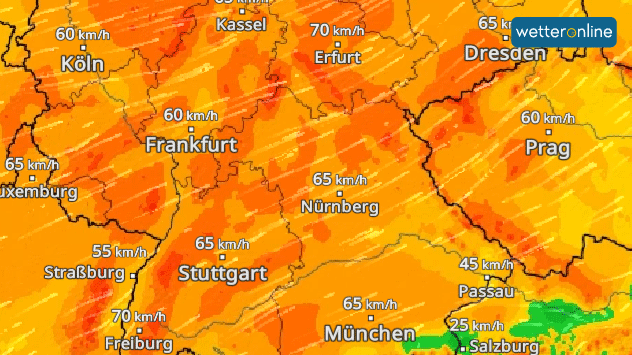 Windkarte zeigt stürmisches Wetter