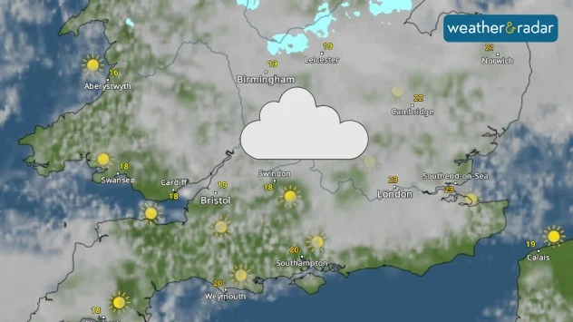 Weather radar of southern England showing cloud density.
