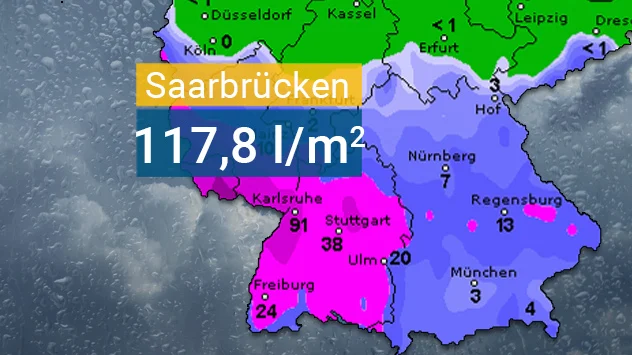 In Saarbrücken hat es in 24 Stunden rund 115 Liter Regen pro Quadratmeter gegeben. 