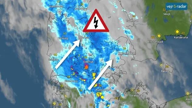 vejrradar viser tordenvejr