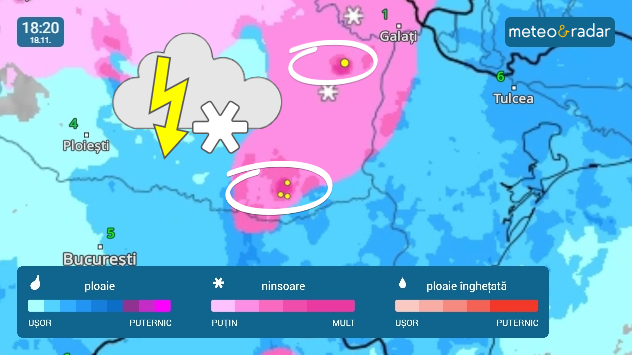 Fenomenul de „thundersnow” (ninsori cu descărcări electrice) s-a produs sâmbătă, în jurul orelor 18 - 19, în unele zone din sud-estul României.