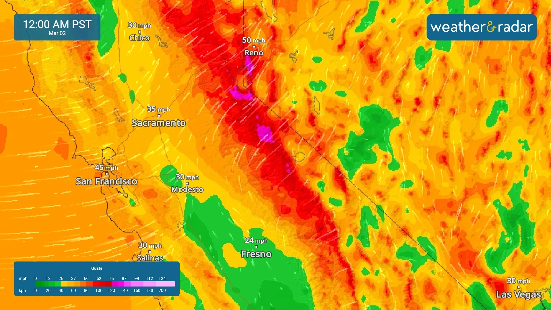 Vientos fuertes también son probables para gran parte del estado de California y Noroeste. 