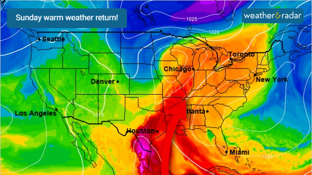 Surge of southerly flow into the eastern U.S. bringing back the warmth.