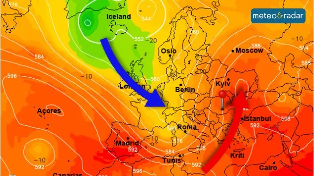 Pătrunderea aerului rece în vestul Europei va favoriza extinderea unei dorsale calde în partea de est a continentului.