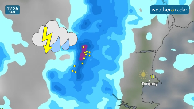 Lightning strikes on weather map