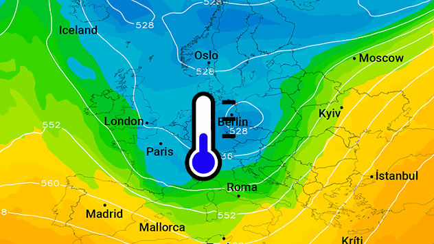 Die kalte Luftmasse macht es sich über Mitteleuropa gemütlich.