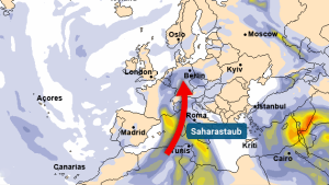 Grosse Mengen Saharastaub gelangen über das Osterwochenende nach Mitteleuropa. 