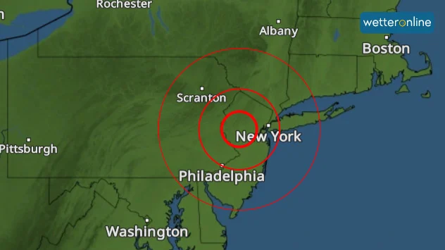 Karte mit Epizentrum des Erdbebens bei New York