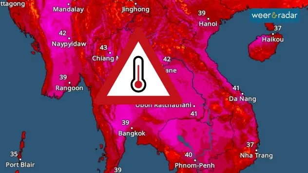 De TemperatuurRadar toont de hoge maximale waarden in Thailand voor aankomende zaterdag. Ook vandaag werden er dergelijke temperaturen bereikt. 