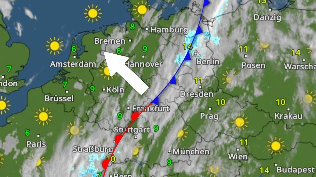 WetterRadar mit Wolkenband an einer Wetterfront