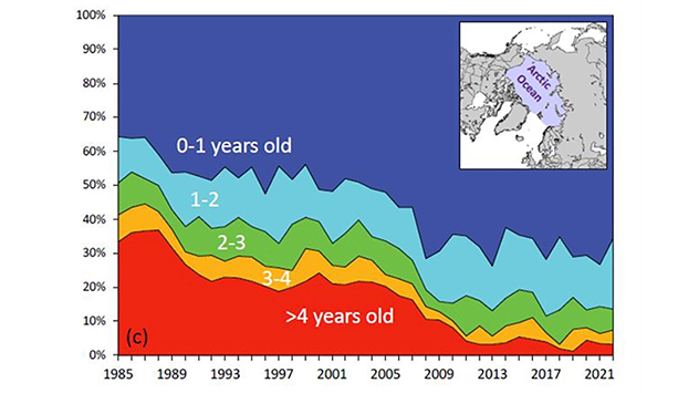 Graph showing decline of multiyear sea ice