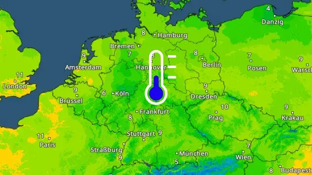 TemperaturRadar zeigt Höchstwerte unter 10 Grad