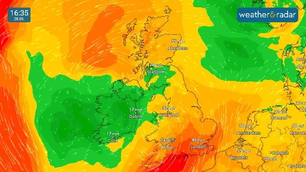 Wind map of the UK and Ireland