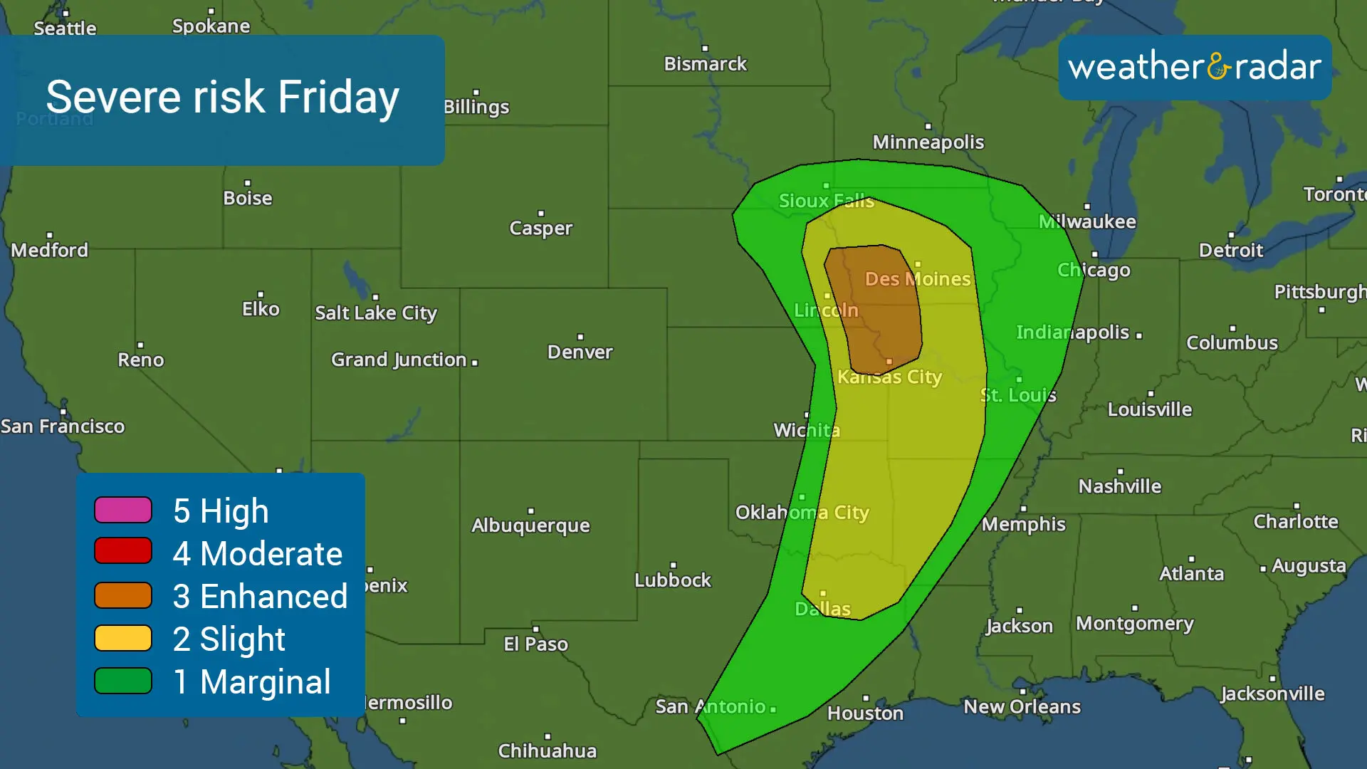 Over 3.5 million people at risk of numerous storms and tornadoes on Friday. 