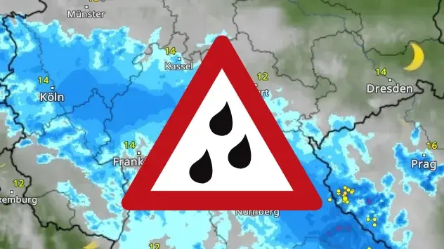 Wetterwarnung vor Dauerregen und Gewittern von NRW über Rheinland-Pfalz, Hessen und Nordbayern