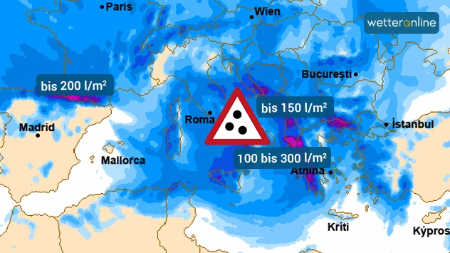 Karte zeigt Regenmengen im Mittelmeerraum bis Sonntag