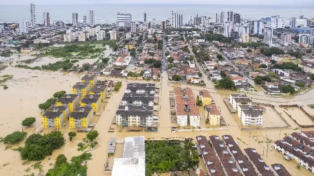 An aerial view from Olinda region of Recife after floods and landslides caused by heavy rains in Pernambuco, Brazil.