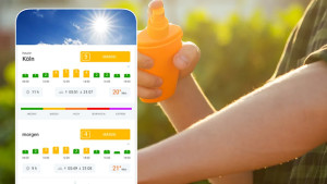 UV-Index Köln - Sonnenspray über Arm bei Sonne