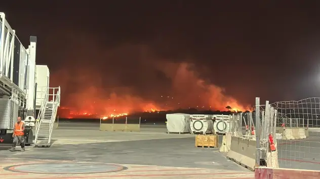 A strong fire burns near the Falcone Borsellino Airport in Palermo on 25th July 2023. 